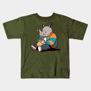 Rhino petting cat Kids T-Shirt